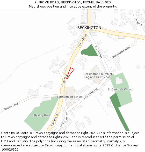 9, FROME ROAD, BECKINGTON, FROME, BA11 6TD: Location map and indicative extent of plot