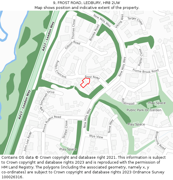 9, FROST ROAD, LEDBURY, HR8 2UW: Location map and indicative extent of plot