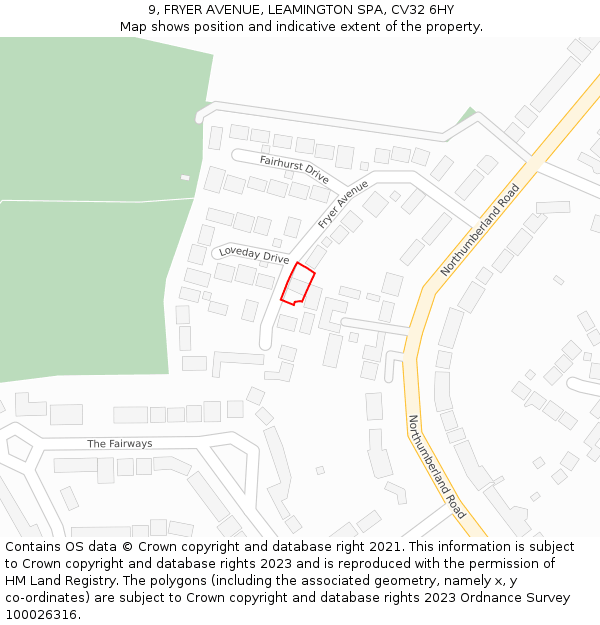 9, FRYER AVENUE, LEAMINGTON SPA, CV32 6HY: Location map and indicative extent of plot