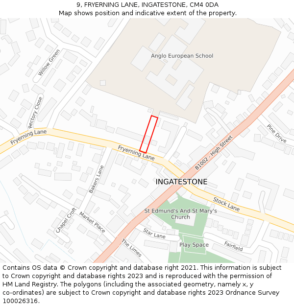 9, FRYERNING LANE, INGATESTONE, CM4 0DA: Location map and indicative extent of plot