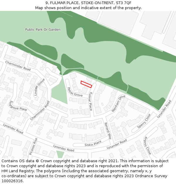 9, FULMAR PLACE, STOKE-ON-TRENT, ST3 7QF: Location map and indicative extent of plot