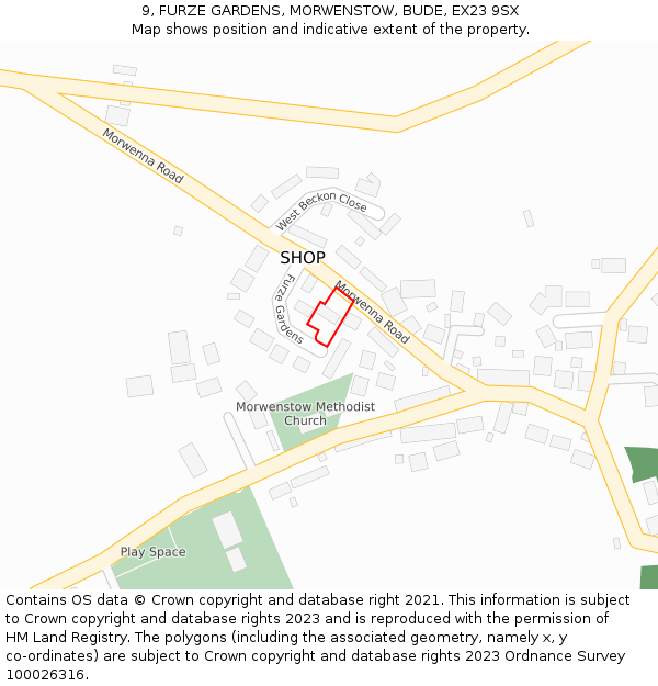 9, FURZE GARDENS, MORWENSTOW, BUDE, EX23 9SX: Location map and indicative extent of plot