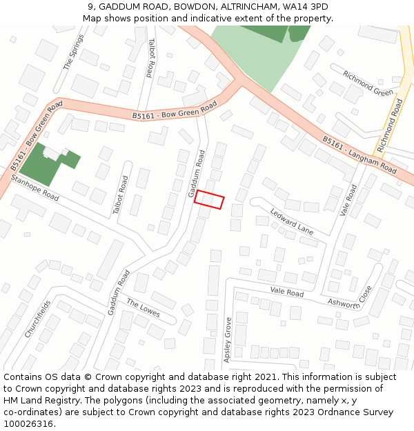 9, GADDUM ROAD, BOWDON, ALTRINCHAM, WA14 3PD: Location map and indicative extent of plot