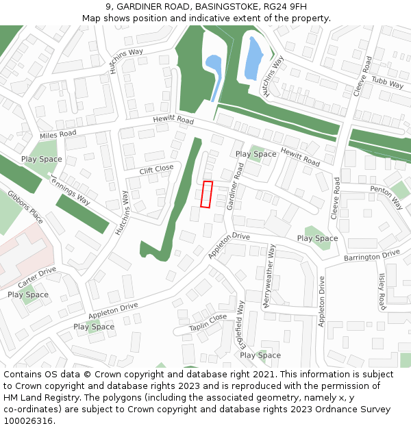 9, GARDINER ROAD, BASINGSTOKE, RG24 9FH: Location map and indicative extent of plot