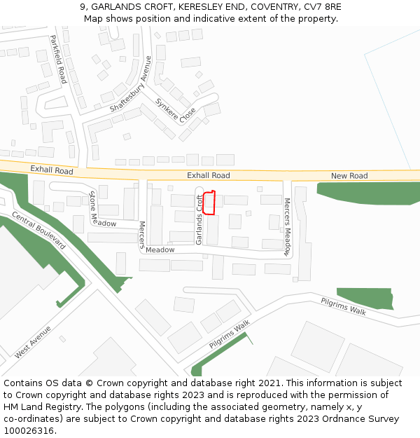 9, GARLANDS CROFT, KERESLEY END, COVENTRY, CV7 8RE: Location map and indicative extent of plot