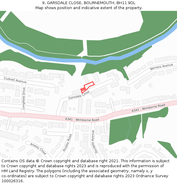 9, GARSDALE CLOSE, BOURNEMOUTH, BH11 9DL: Location map and indicative extent of plot