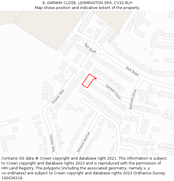 9, GARWAY CLOSE, LEAMINGTON SPA, CV32 6LH: Location map and indicative extent of plot