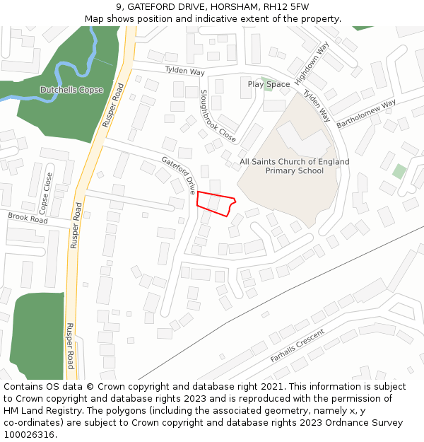 9, GATEFORD DRIVE, HORSHAM, RH12 5FW: Location map and indicative extent of plot