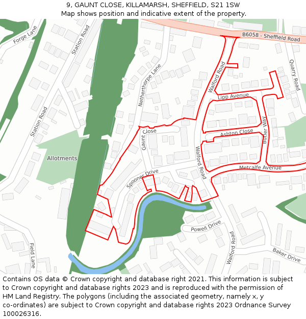 9, GAUNT CLOSE, KILLAMARSH, SHEFFIELD, S21 1SW: Location map and indicative extent of plot