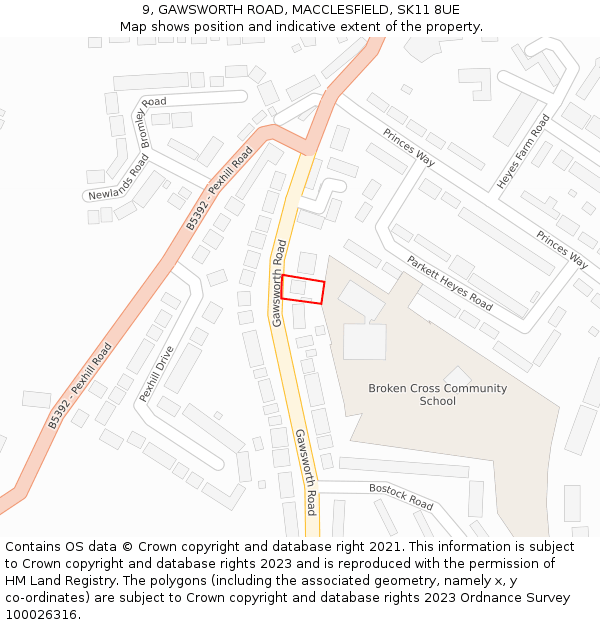 9, GAWSWORTH ROAD, MACCLESFIELD, SK11 8UE: Location map and indicative extent of plot