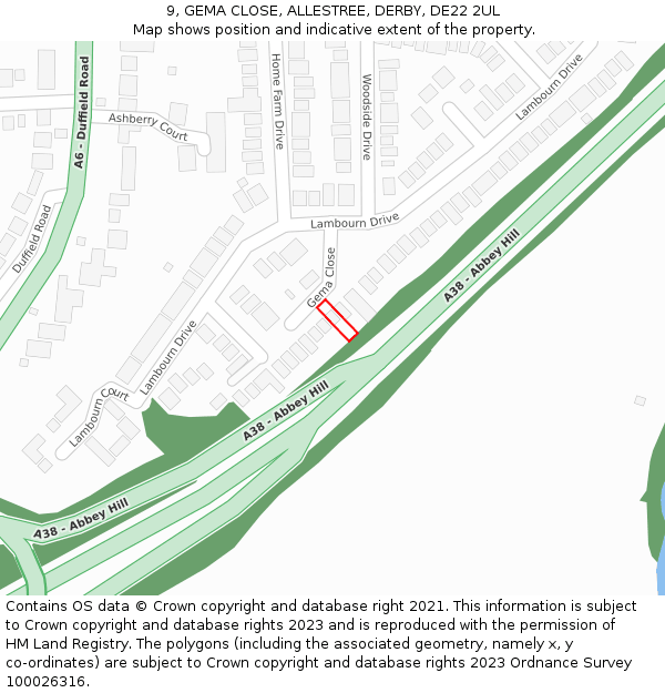 9, GEMA CLOSE, ALLESTREE, DERBY, DE22 2UL: Location map and indicative extent of plot