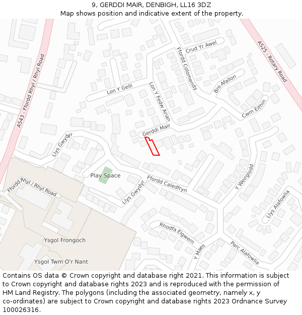 9, GERDDI MAIR, DENBIGH, LL16 3DZ: Location map and indicative extent of plot