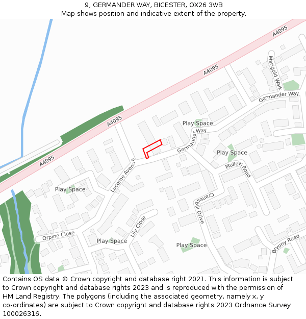 9, GERMANDER WAY, BICESTER, OX26 3WB: Location map and indicative extent of plot