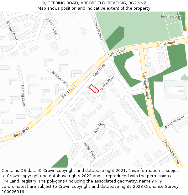 9, GERRING ROAD, ARBORFIELD, READING, RG2 9NZ: Location map and indicative extent of plot