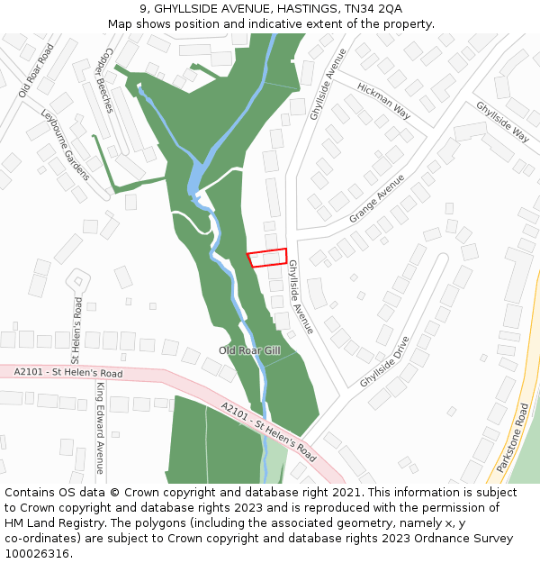 9, GHYLLSIDE AVENUE, HASTINGS, TN34 2QA: Location map and indicative extent of plot