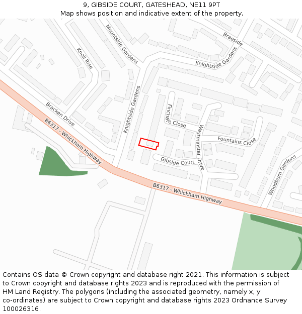 9, GIBSIDE COURT, GATESHEAD, NE11 9PT: Location map and indicative extent of plot
