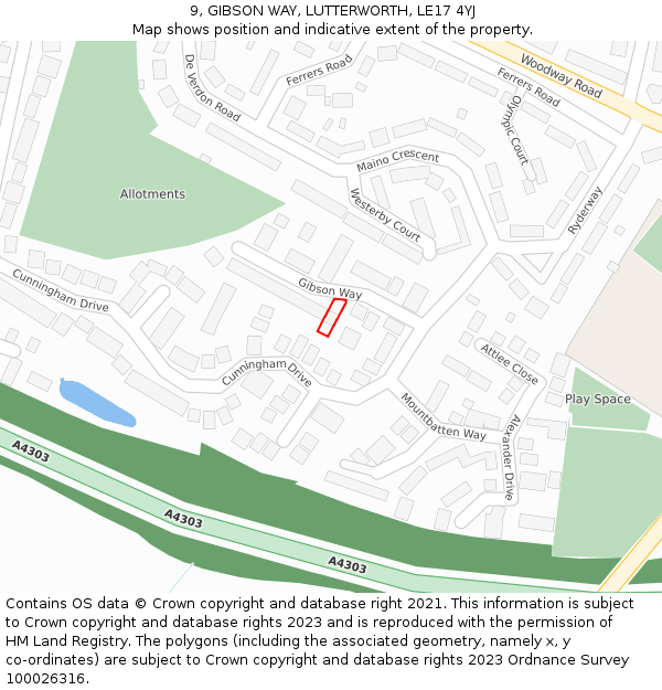 9, GIBSON WAY, LUTTERWORTH, LE17 4YJ: Location map and indicative extent of plot