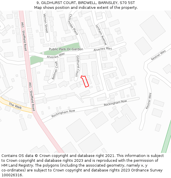 9, GILDHURST COURT, BIRDWELL, BARNSLEY, S70 5ST: Location map and indicative extent of plot