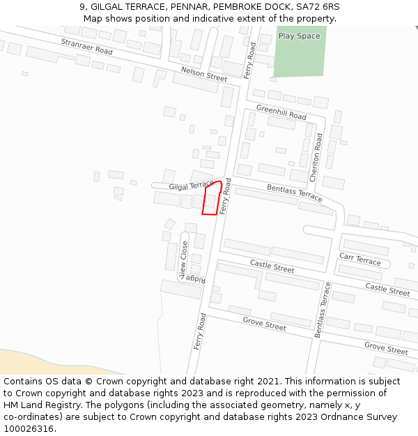 9, GILGAL TERRACE, PENNAR, PEMBROKE DOCK, SA72 6RS: Location map and indicative extent of plot