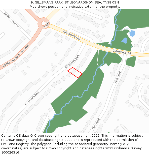 9, GILLSMANS PARK, ST LEONARDS-ON-SEA, TN38 0SN: Location map and indicative extent of plot