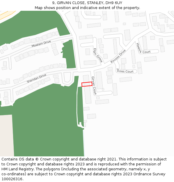 9, GIRVAN CLOSE, STANLEY, DH9 6UY: Location map and indicative extent of plot