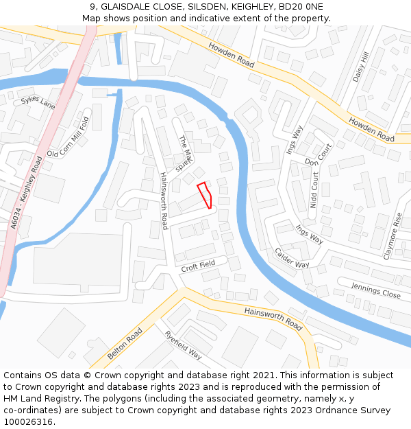 9, GLAISDALE CLOSE, SILSDEN, KEIGHLEY, BD20 0NE: Location map and indicative extent of plot