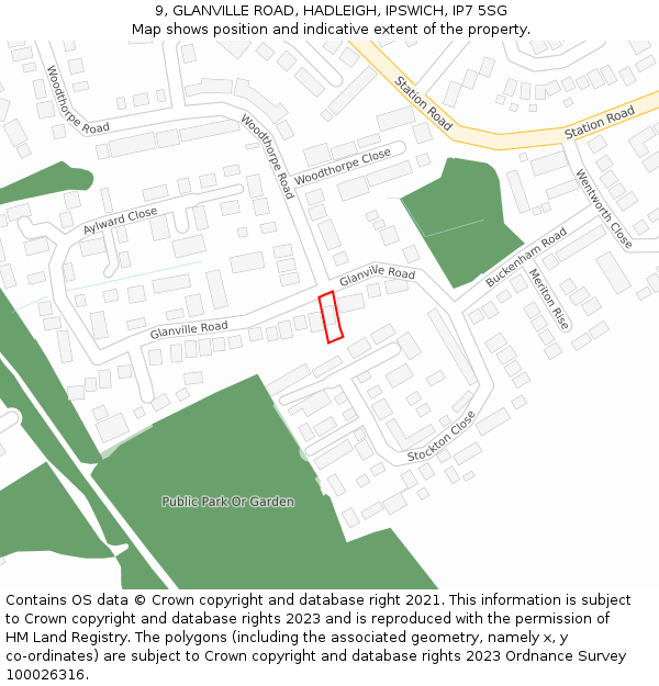 9, GLANVILLE ROAD, HADLEIGH, IPSWICH, IP7 5SG: Location map and indicative extent of plot