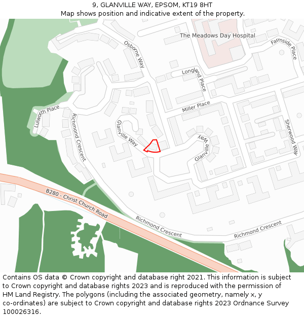 9, GLANVILLE WAY, EPSOM, KT19 8HT: Location map and indicative extent of plot