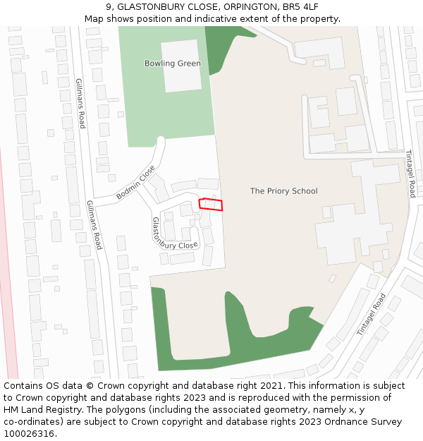 9, GLASTONBURY CLOSE, ORPINGTON, BR5 4LF: Location map and indicative extent of plot