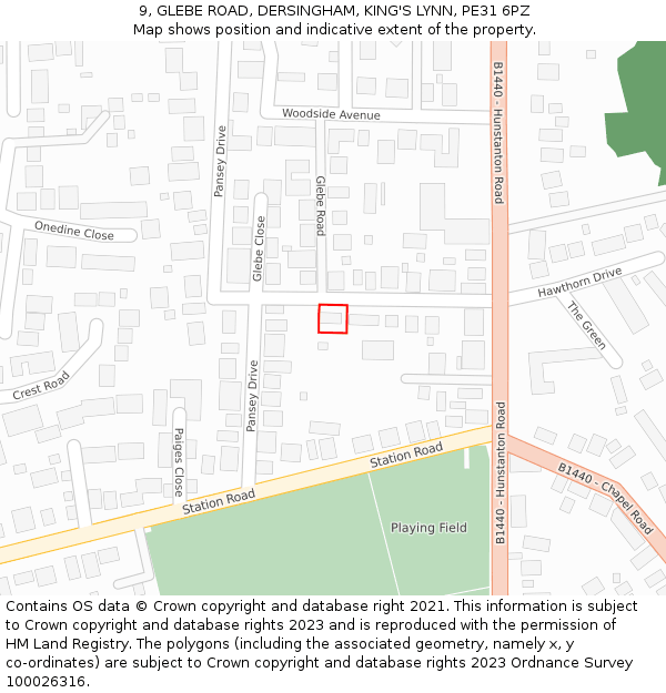9, GLEBE ROAD, DERSINGHAM, KING'S LYNN, PE31 6PZ: Location map and indicative extent of plot
