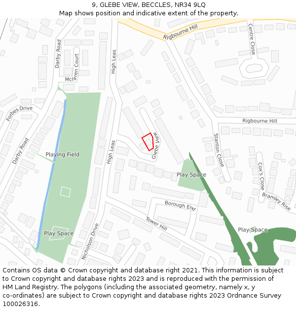 9, GLEBE VIEW, BECCLES, NR34 9LQ: Location map and indicative extent of plot