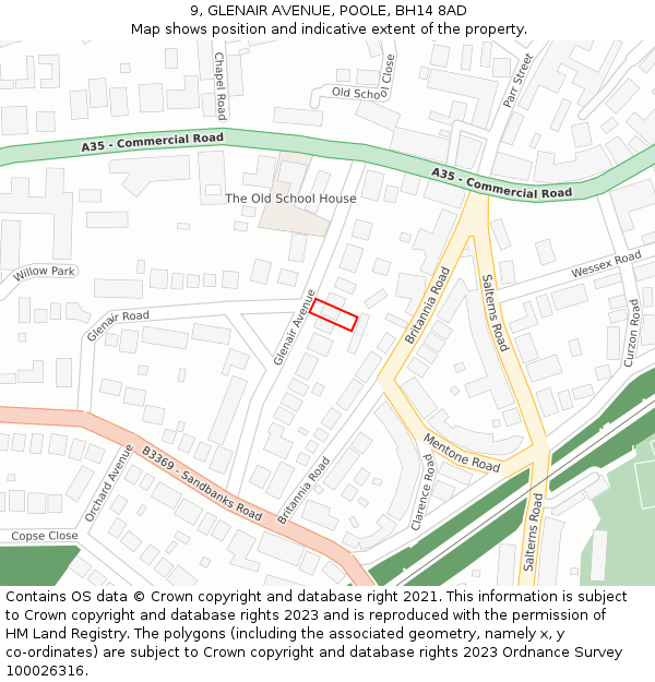 9, GLENAIR AVENUE, POOLE, BH14 8AD: Location map and indicative extent of plot