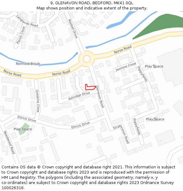 9, GLENAVON ROAD, BEDFORD, MK41 0QL: Location map and indicative extent of plot