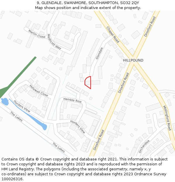 9, GLENDALE, SWANMORE, SOUTHAMPTON, SO32 2QY: Location map and indicative extent of plot