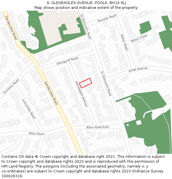 9, GLENEAGLES AVENUE, POOLE, BH14 9LJ: Location map and indicative extent of plot