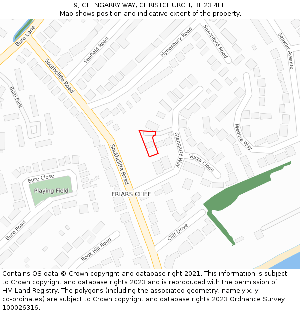 9, GLENGARRY WAY, CHRISTCHURCH, BH23 4EH: Location map and indicative extent of plot