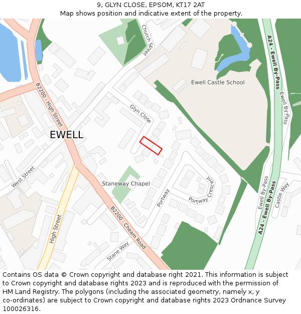 9, GLYN CLOSE, EPSOM, KT17 2AT: Location map and indicative extent of plot
