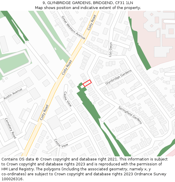 9, GLYNBRIDGE GARDENS, BRIDGEND, CF31 1LN: Location map and indicative extent of plot