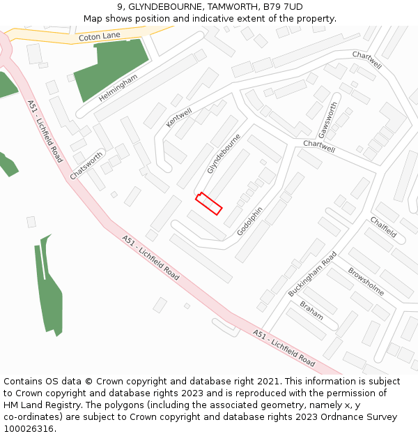 9, GLYNDEBOURNE, TAMWORTH, B79 7UD: Location map and indicative extent of plot
