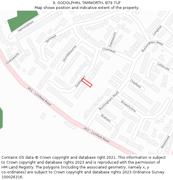 9, GODOLPHIN, TAMWORTH, B79 7UF: Location map and indicative extent of plot