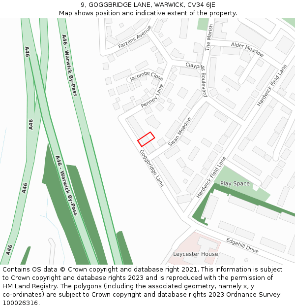 9, GOGGBRIDGE LANE, WARWICK, CV34 6JE: Location map and indicative extent of plot
