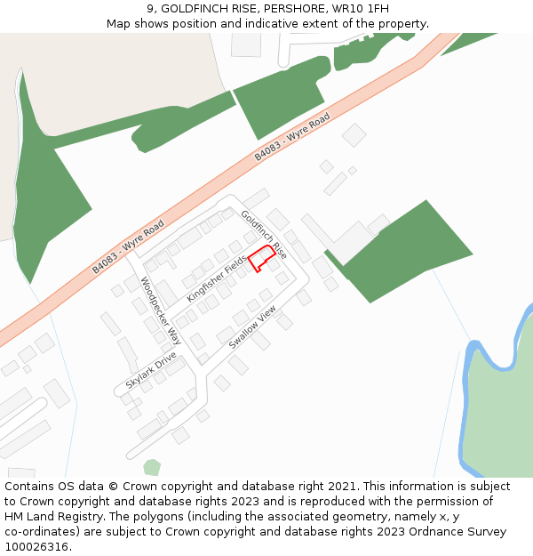 9, GOLDFINCH RISE, PERSHORE, WR10 1FH: Location map and indicative extent of plot
