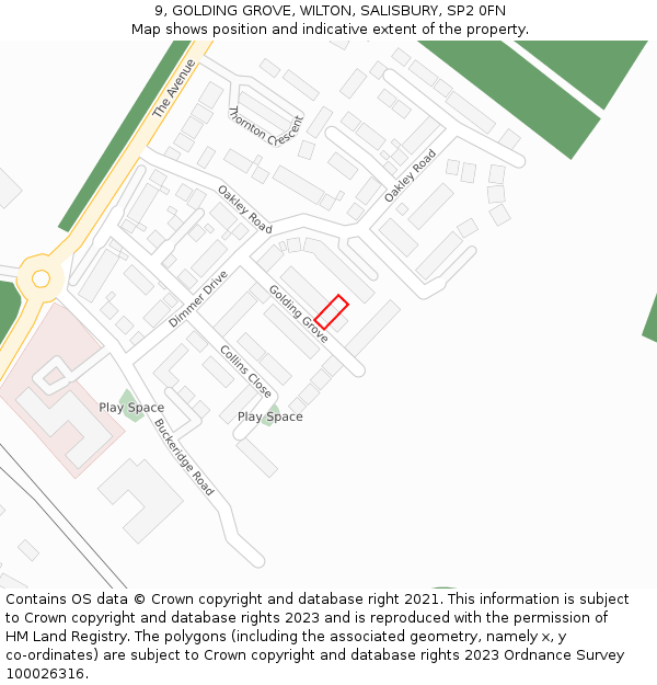 9, GOLDING GROVE, WILTON, SALISBURY, SP2 0FN: Location map and indicative extent of plot