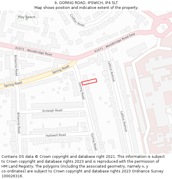 9, GORING ROAD, IPSWICH, IP4 5LT: Location map and indicative extent of plot