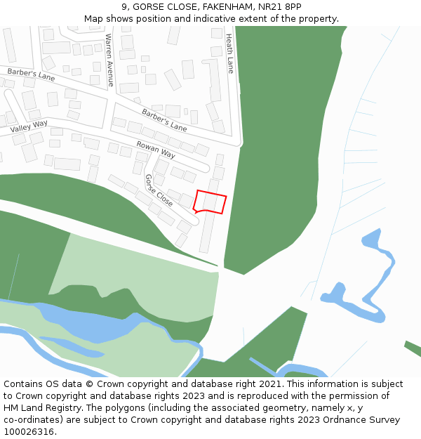 9, GORSE CLOSE, FAKENHAM, NR21 8PP: Location map and indicative extent of plot