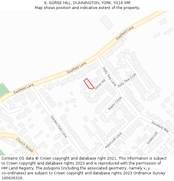 9, GORSE HILL, DUNNINGTON, YORK, YO19 5RF: Location map and indicative extent of plot