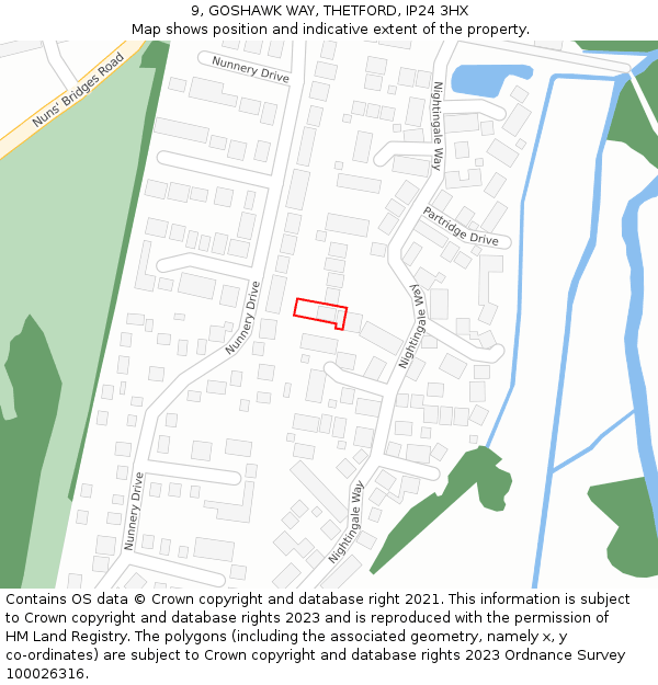 9, GOSHAWK WAY, THETFORD, IP24 3HX: Location map and indicative extent of plot