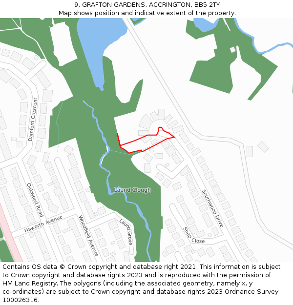 9, GRAFTON GARDENS, ACCRINGTON, BB5 2TY: Location map and indicative extent of plot