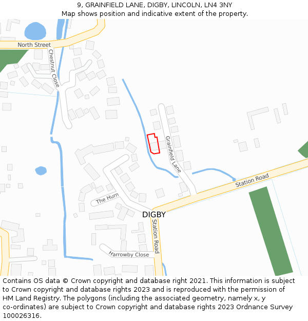 9, GRAINFIELD LANE, DIGBY, LINCOLN, LN4 3NY: Location map and indicative extent of plot