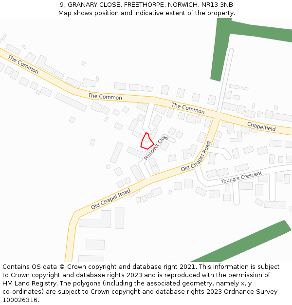 9, GRANARY CLOSE, FREETHORPE, NORWICH, NR13 3NB: Location map and indicative extent of plot